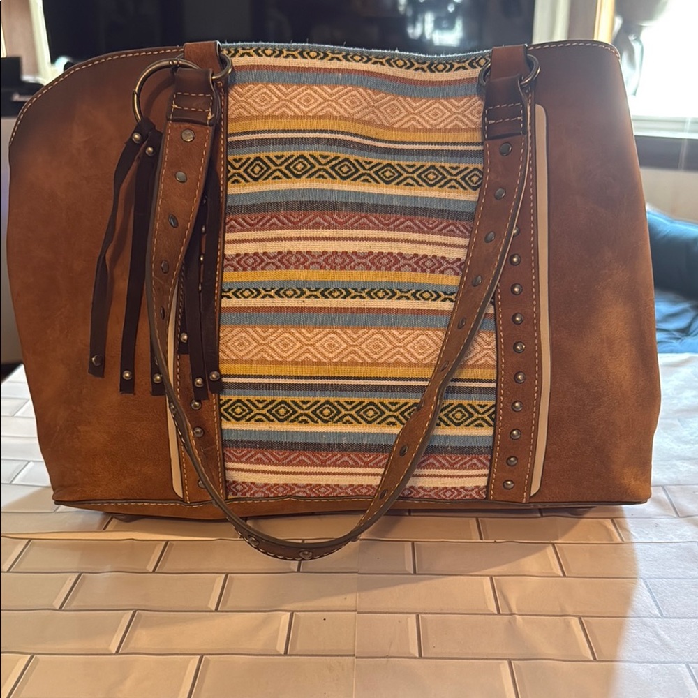 Brown and Multicolor Patterned Women's Bag